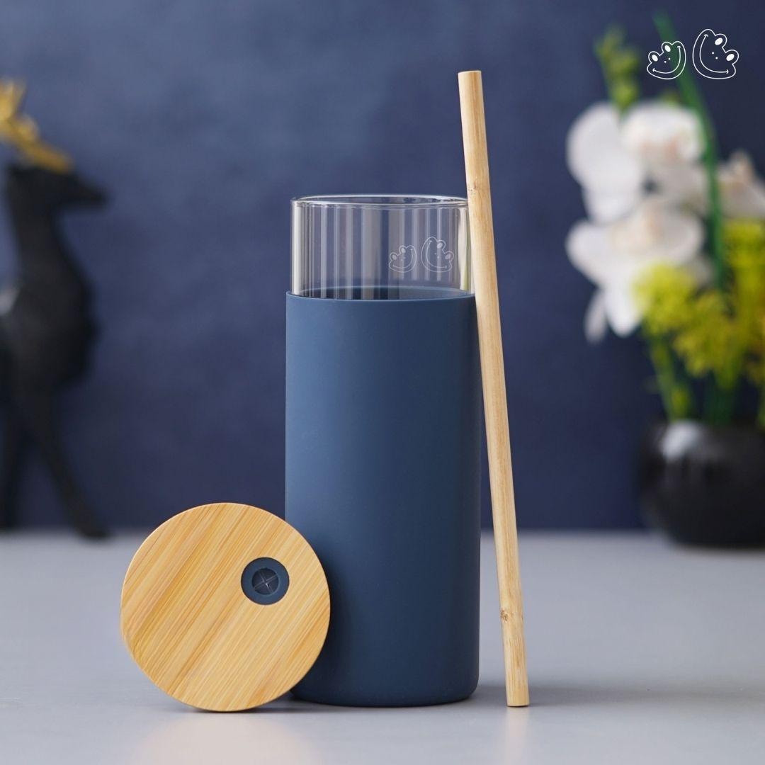 Borosilicate Glass Bottle with Bamboo Lid & Straw - GBI-4071 Borosilicate Glass Bottle with Bamboo Lid & Straw